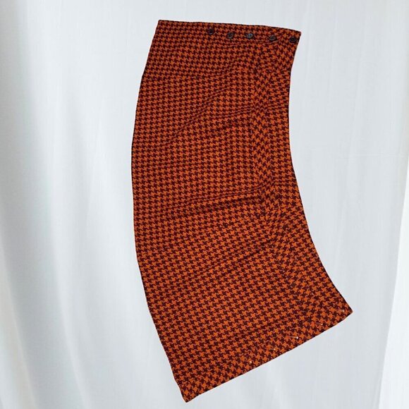 JOSEPH Rust Orange and Brown Houndstooth Wool Mini Skirt Size 38/6 - Picture 6 of 13